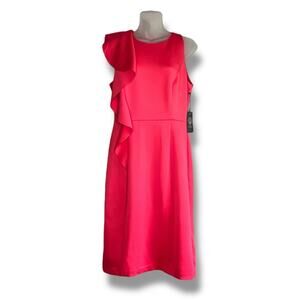 Vince Camuto one sleeve large ruffle red dress NEW